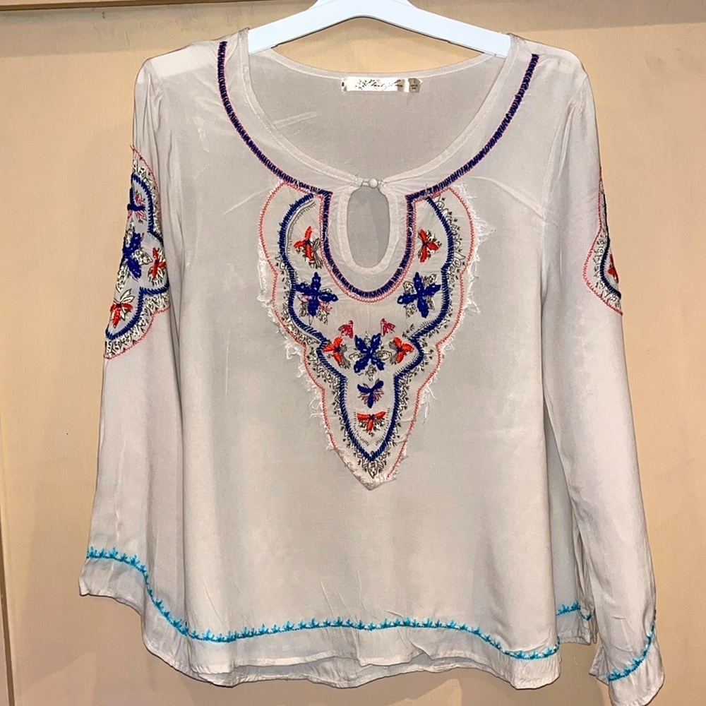 Liberty Love size large cream embroidery slong sleeve top